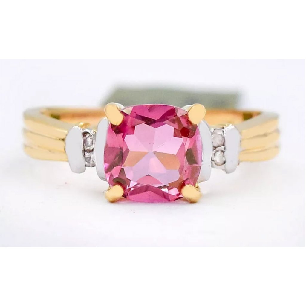 Genuine 1.83 Cts Pink Sapphire & Diamond Ring 10k Gold